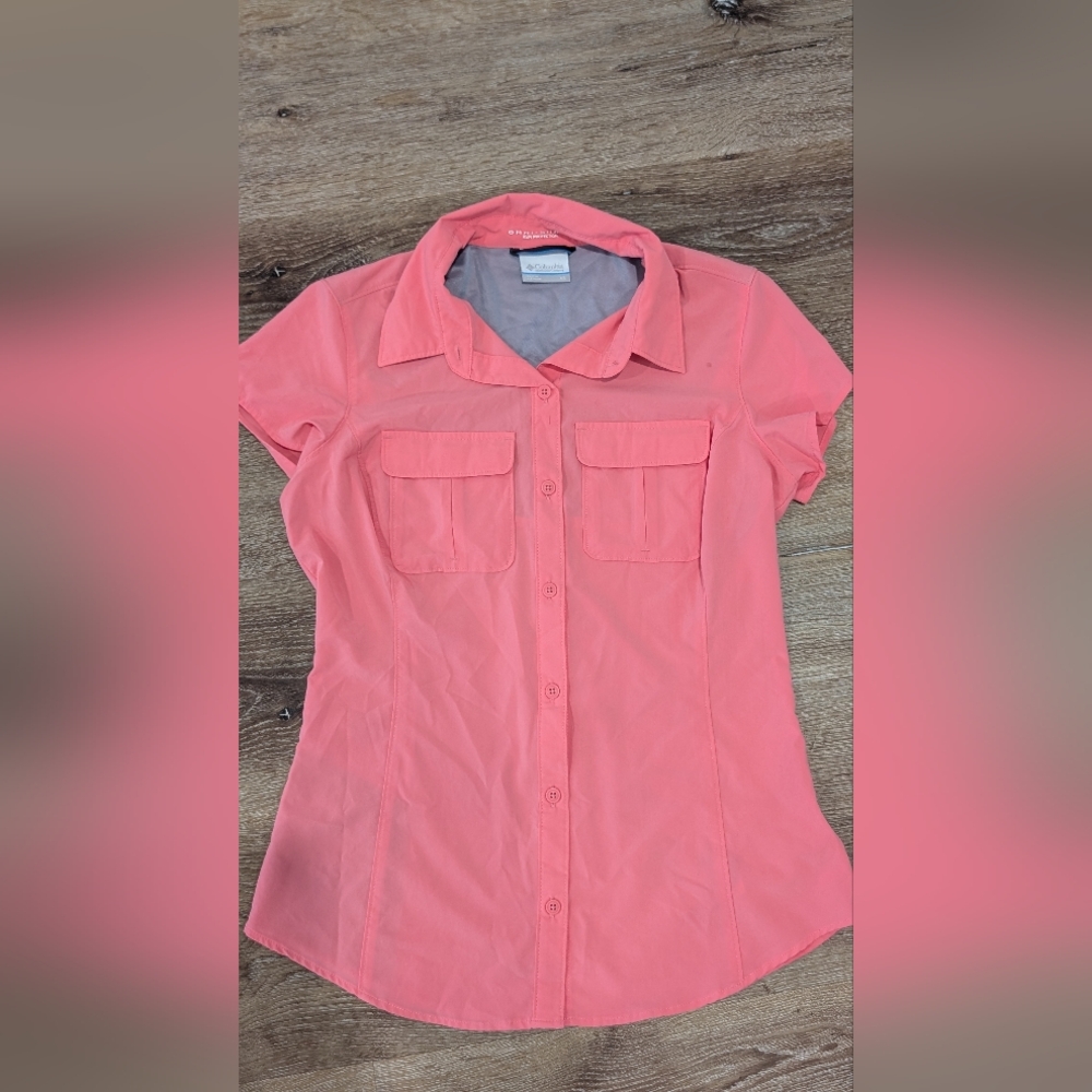 Women's Pink Button-Up Shirt Columbia sun protection top sz XS